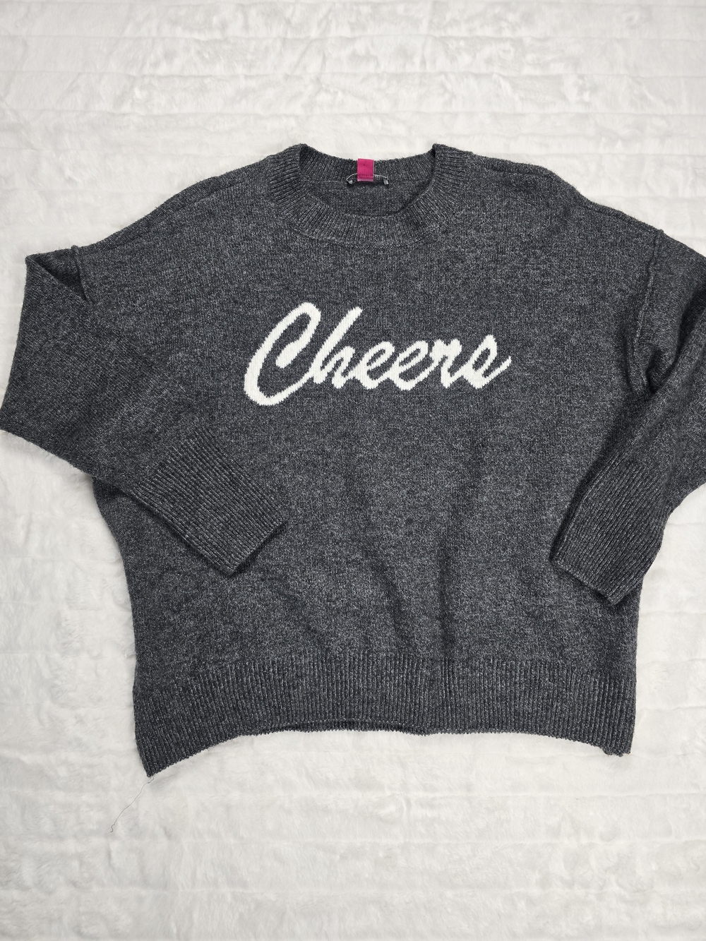 Vince Camuto Cheers Sweater Womens M Gray White Graphic Crewneck Pullover